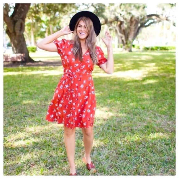 NEW Universal Threads Orange Floral Button Front Puff Sleeve Dress XXL - Picture 2 of 6